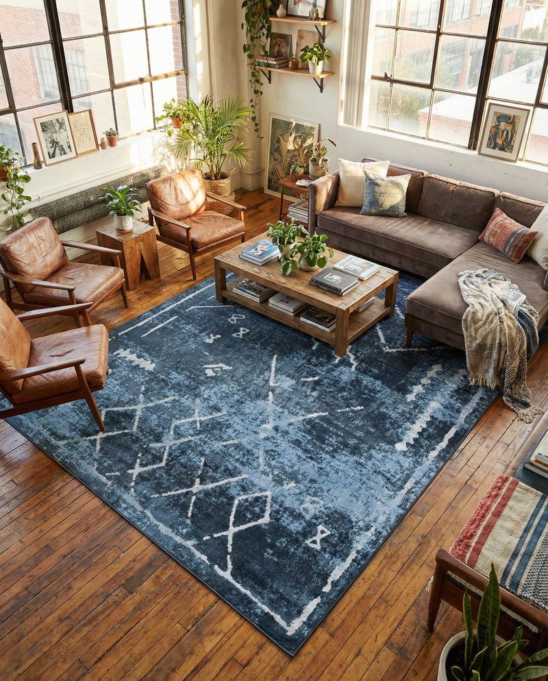 Aegean Elegance Washables Collection Area Rug - Santorini Rectangle Navy Blue  lifestyle 10