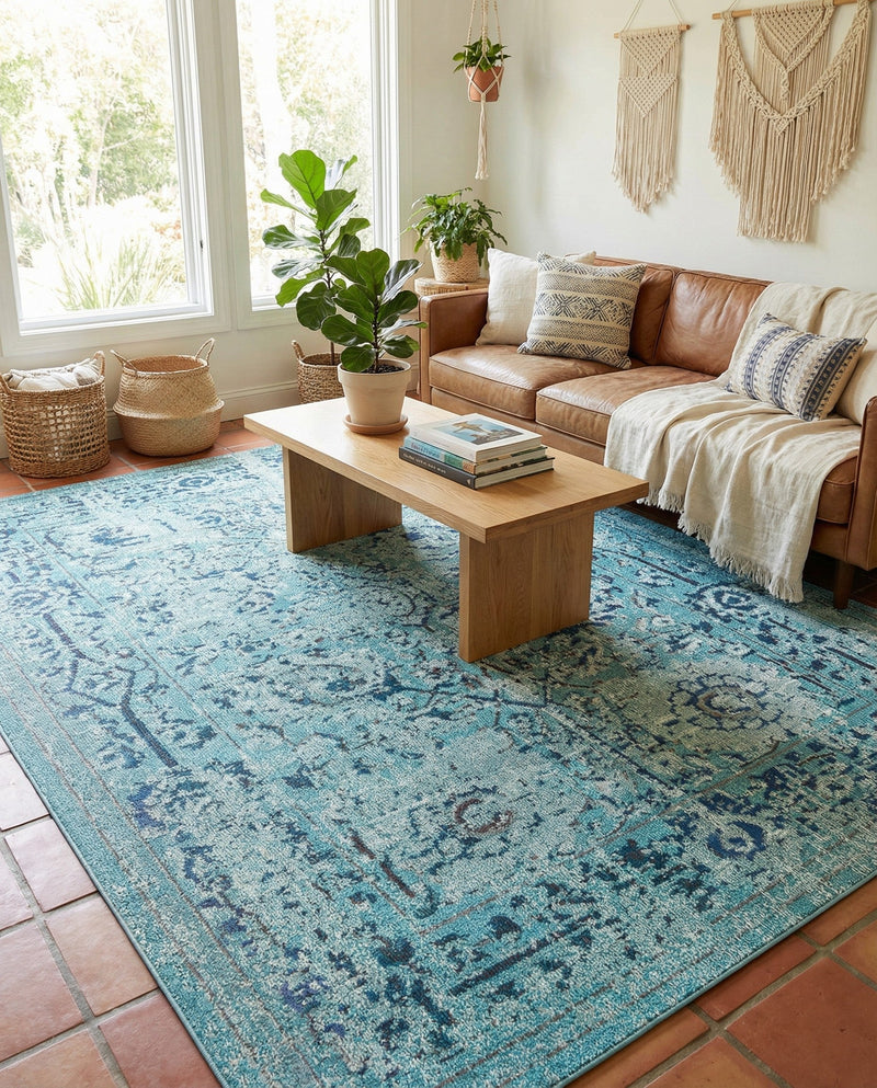 Chateau Elegance Collection Area Rug -  Louvre Rectangle Light Blue  lifestyle 71