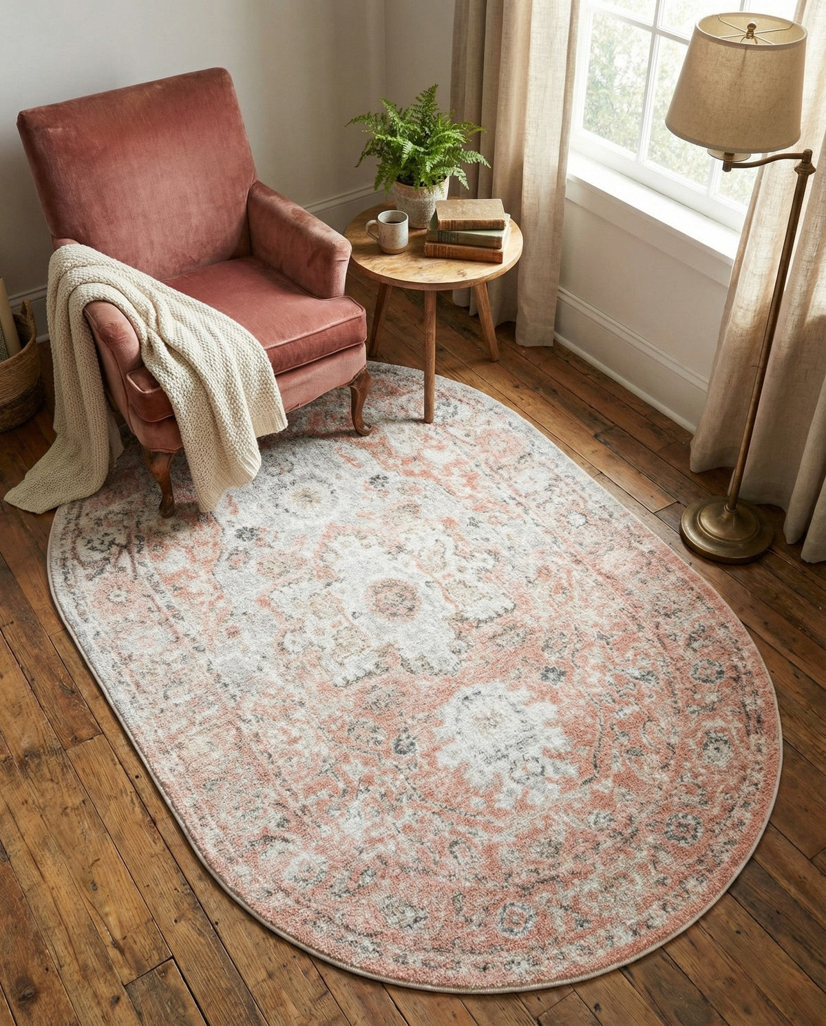 Parisian Elegance Collection Area Rug - Versailles (Rose Pink) Oval Rose Pink  lifestyle 106