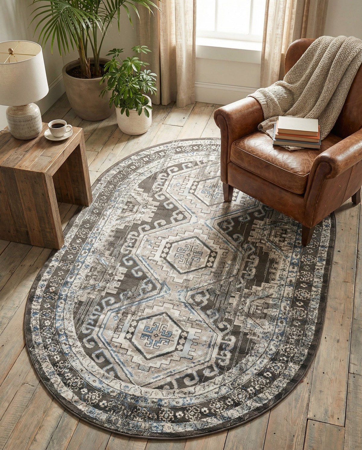 Savannah Elegance Collection Area Rug -  Tybee (Gray) Oval Gray  lifestyle 35
