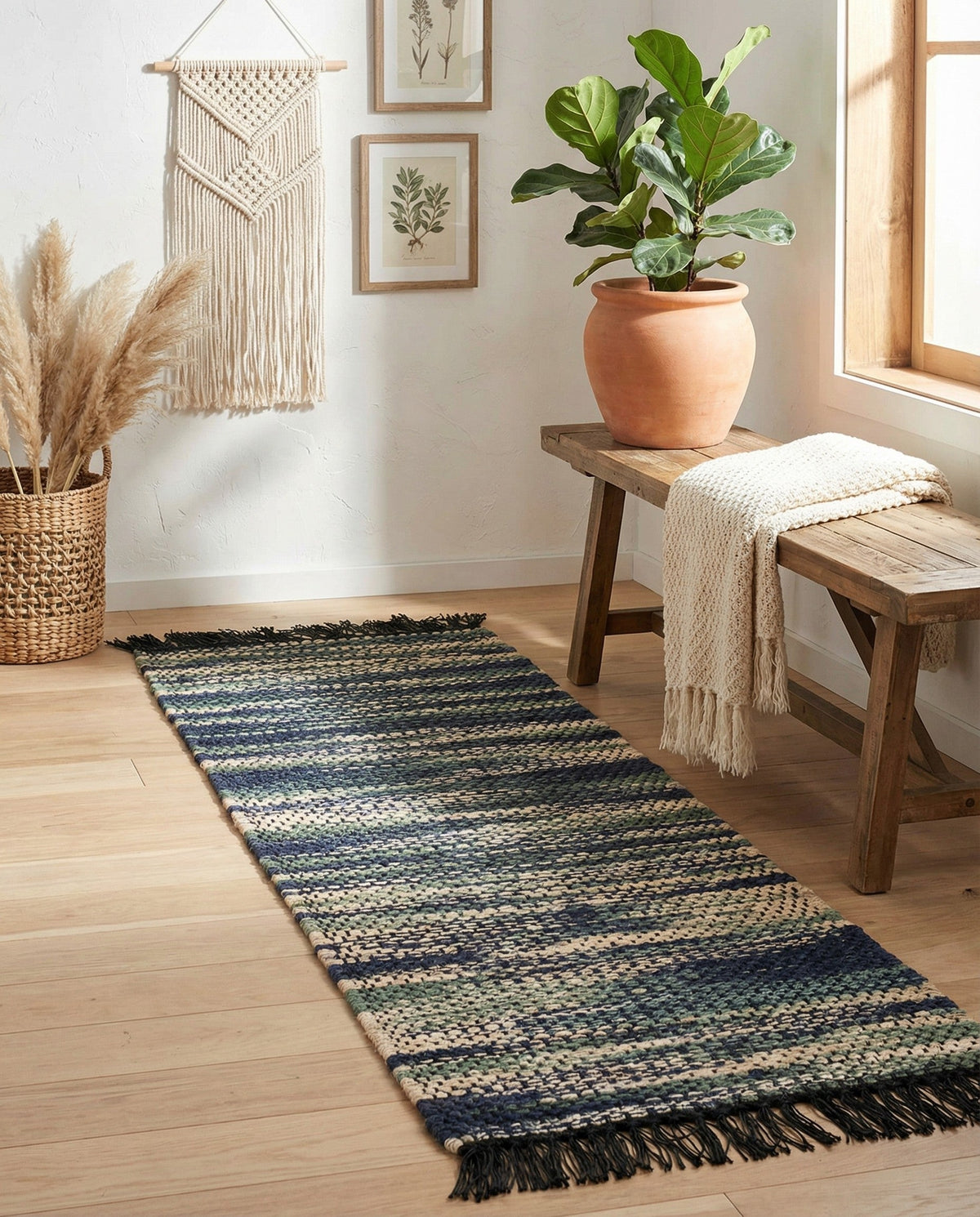 Savannah Jute Collection Area Rug - Nantucket Runner Green and Ivory  lifestyle 104