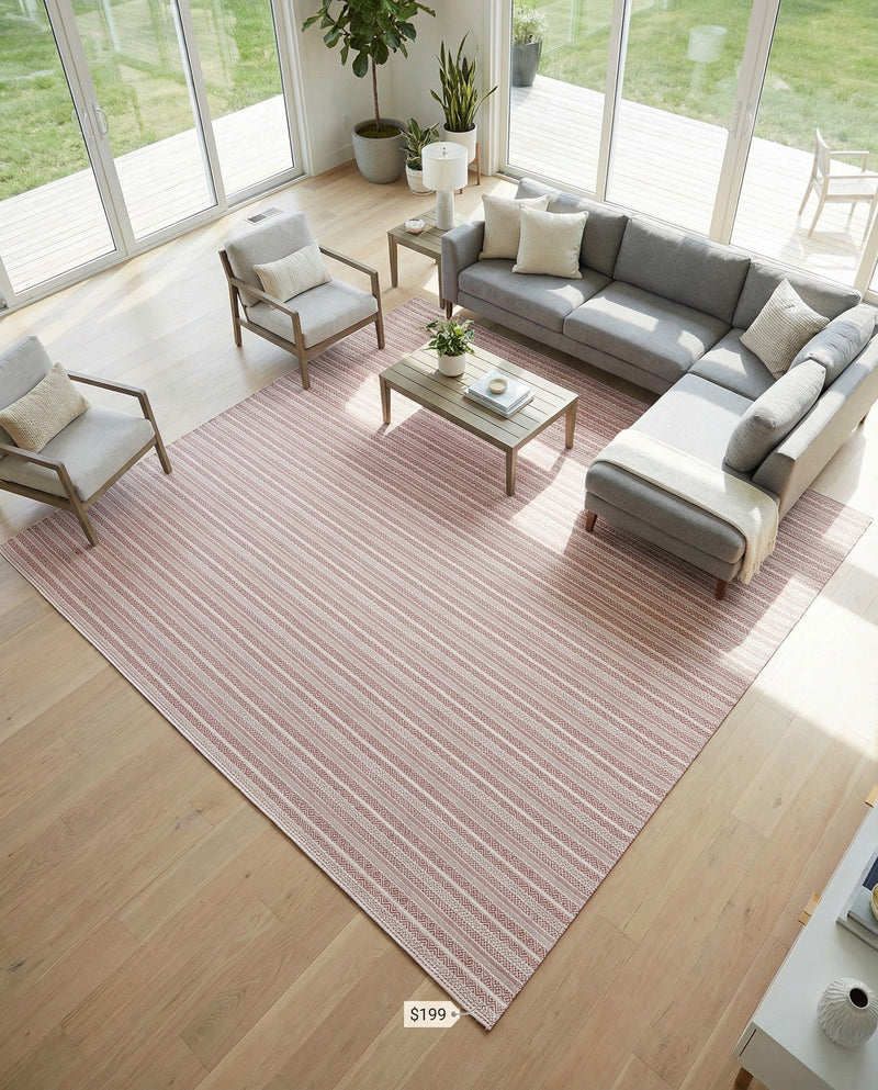 Seaside Stripes Collection Area Rug -  Boardwalk (Red) Square Red  lifestyle 43