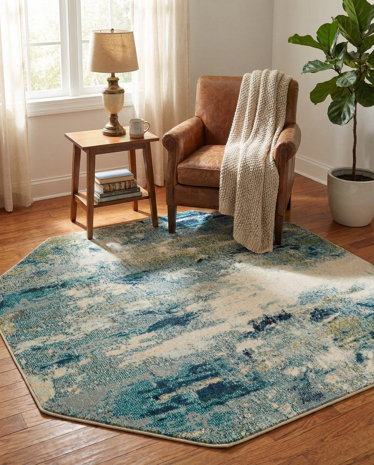 Chromatic Oasis Collection Area Rug -  Serene Octagon Light Blue  lifestyle 123