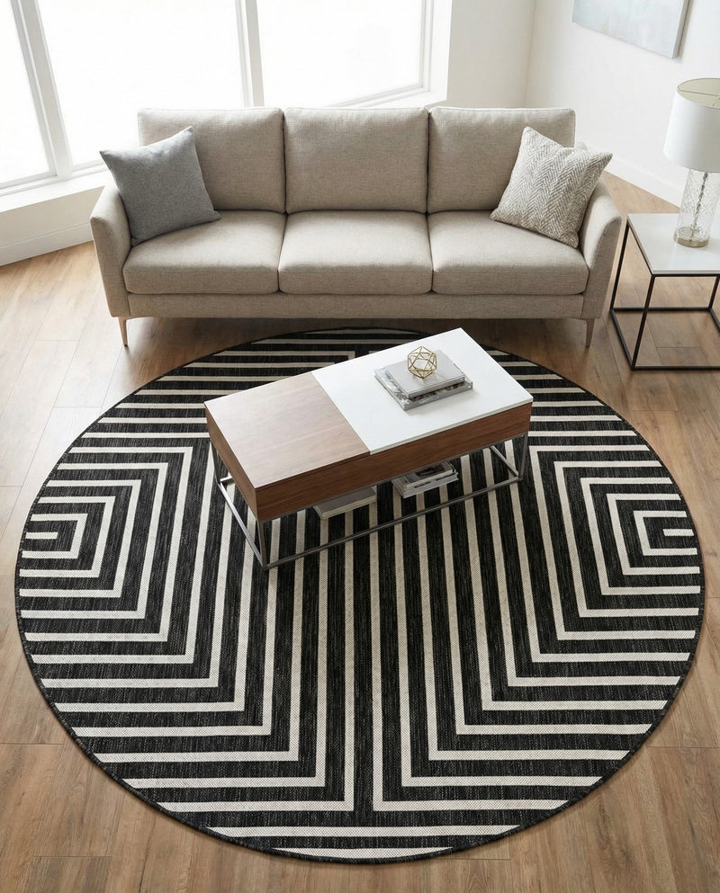 Urban Terrace Collection Area Rug -  Astoria (Black and White) Round Black and White  lifestyle 67