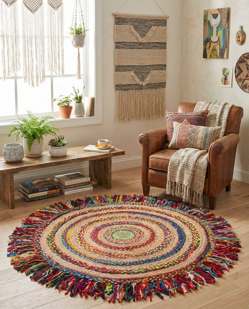 Osian Looms Collection Area Rug - Kathmandu Round Multi  lifestyle 60