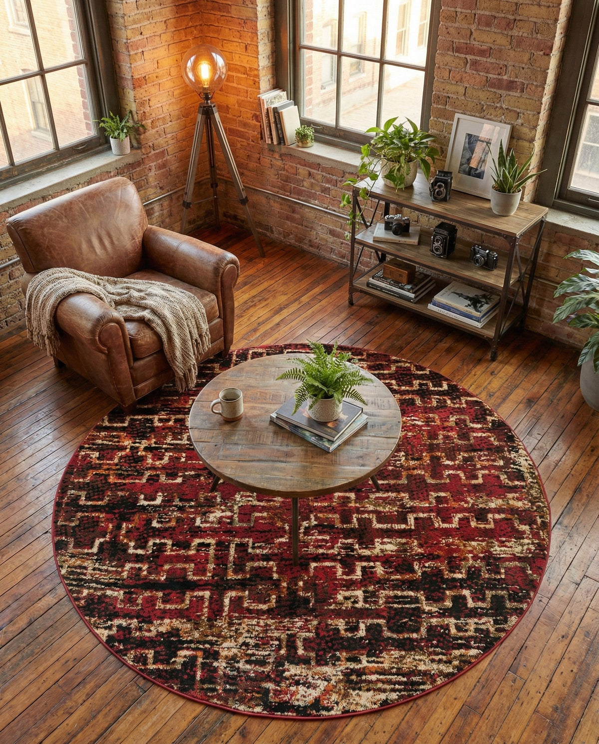 Neptune Elegance Collection Area Rug -  Proteus Round Burgundy  lifestyle 76