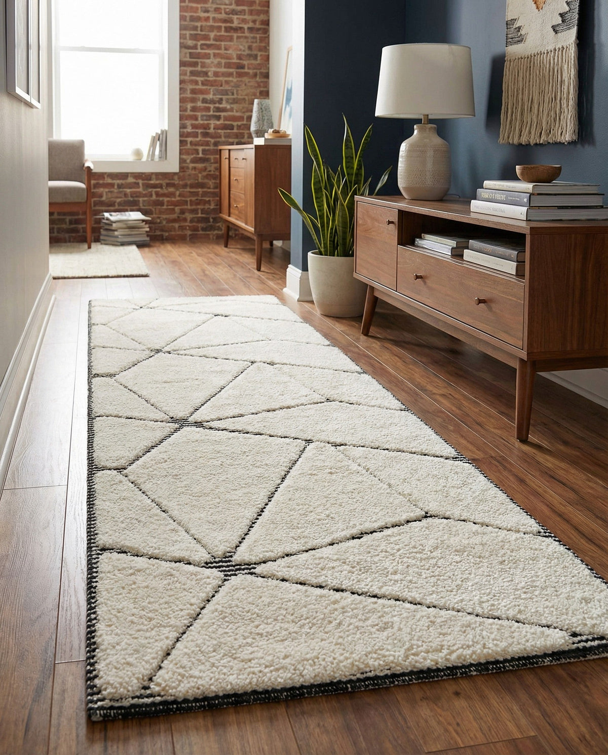 Monochrome Collection Area Rug -  Onyx Runner Ivory White  lifestyle 106