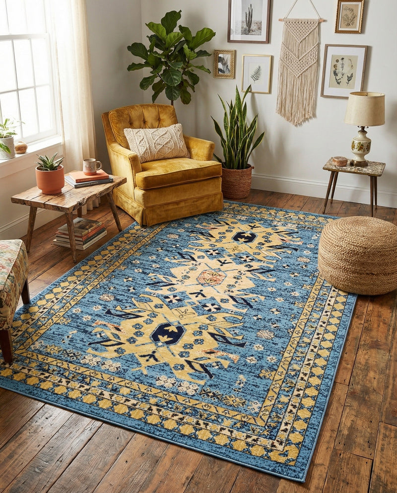 Tabriz Tapestries Collection Area Rug - Azerbaijan (Light Blue) Rectangle Light Blue  lifestyle 23