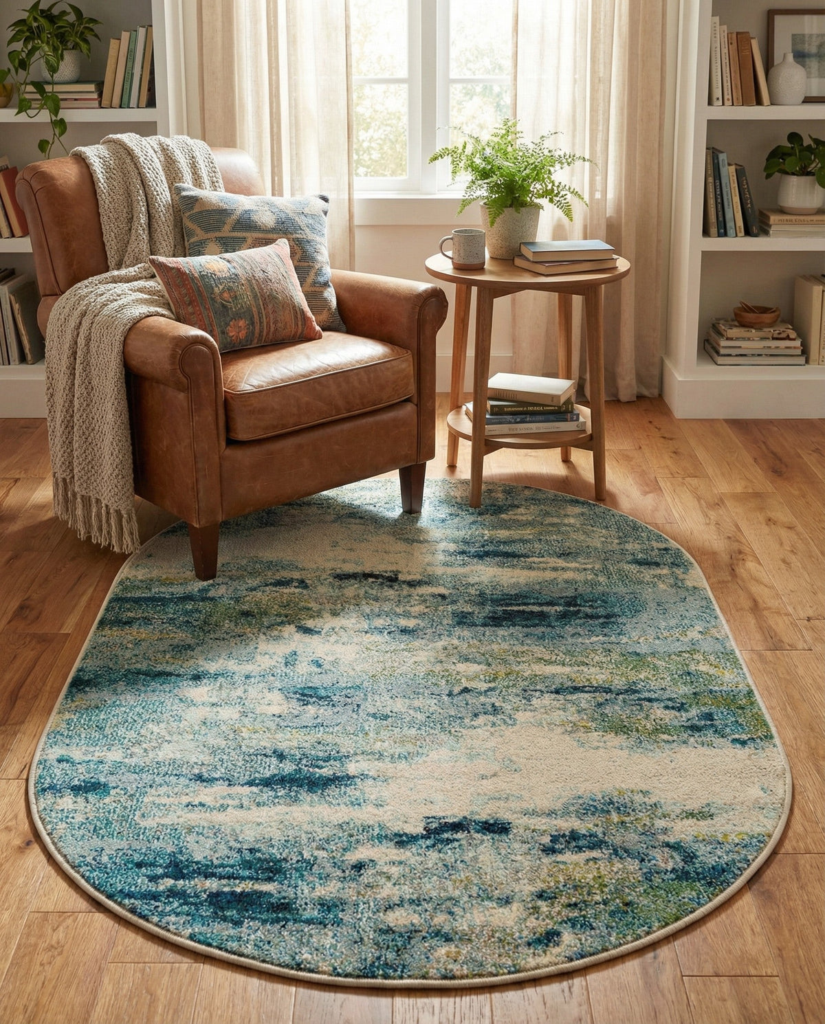 Chromatic Oasis Collection Area Rug -  Serene Oval Light Blue  lifestyle 117