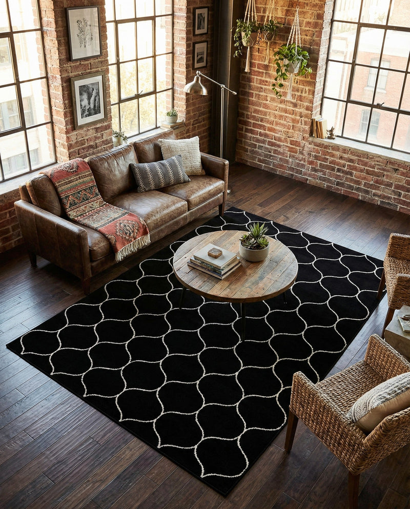 Trellis Mosaic Collection Area Rug -  Pergolatown (Black) Rectangle Black  lifestyle 14