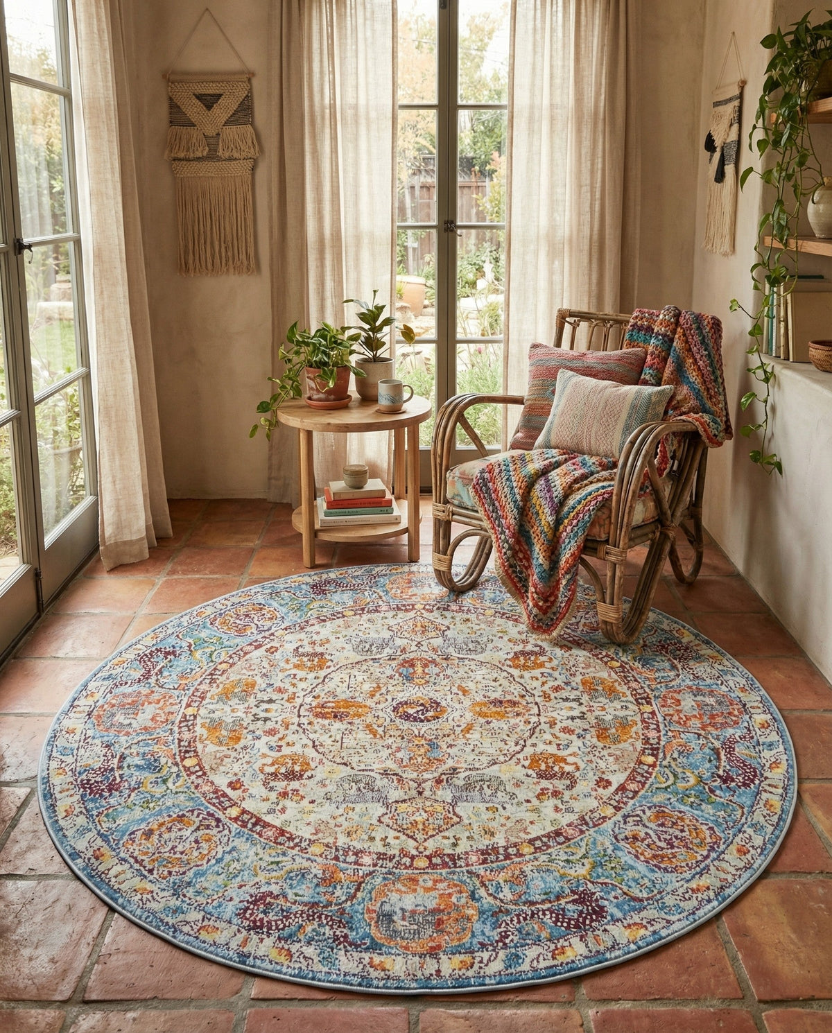Caribbean Breeze Collection Area Rug -  Xcalak Round Light Blue  lifestyle 131