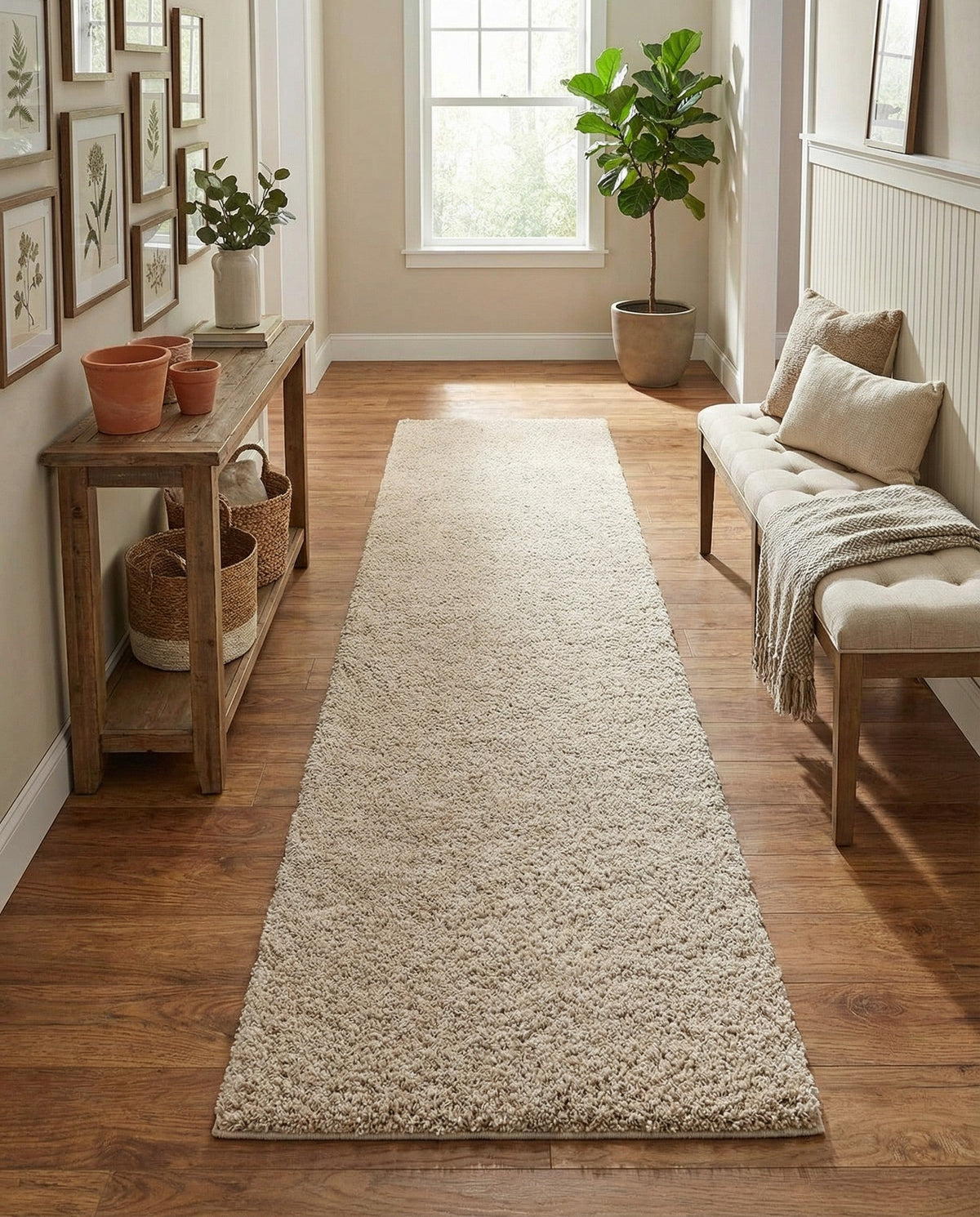 Cozy Comfort Shag Collection Area Rug - Haven (Oatmeal Beige) Runner Oatmeal Beige  lifestyle 94