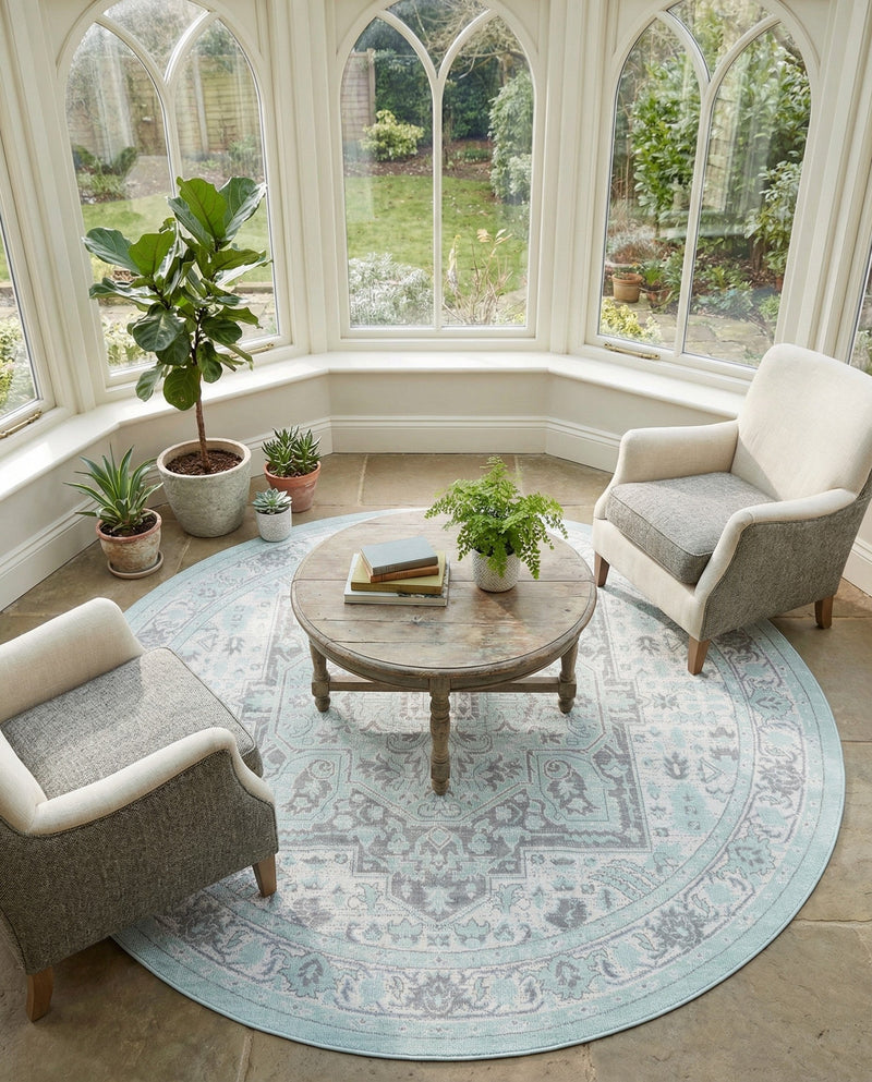 Savannah Series Collection Area Rug - Charleston (Mint) Round Mint  lifestyle 50