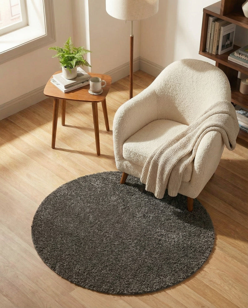 Cozy Comfort Shag Collection Area Rug - Haven (Smoke Gray) Round Smoke Gray  lifestyle 54