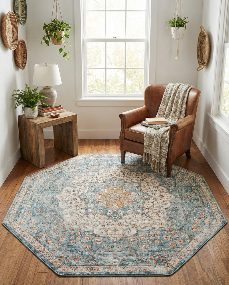 Coastal Haven Collection Area Rug - Seabreeze (Blue) Octagon Blue  lifestyle 40