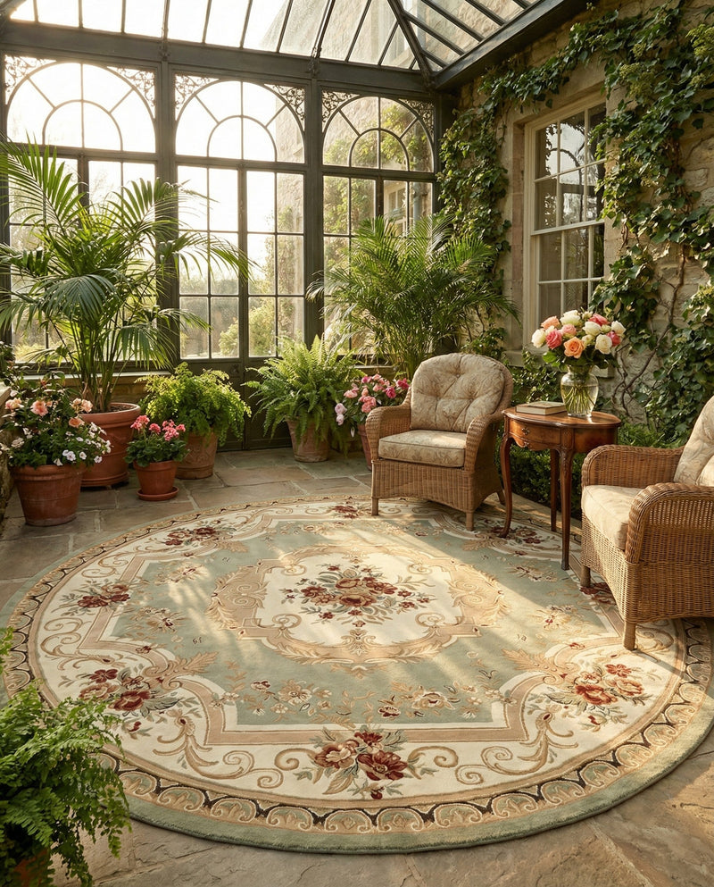 Versailles Elegance Collection Area Rug -  Louveciennes (Green) Round Green  lifestyle 81
