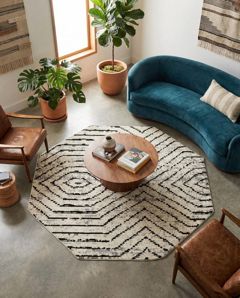 Marrakech Mosaic Collection Area Rug -  Tangier Octagon Black and White  lifestyle 49