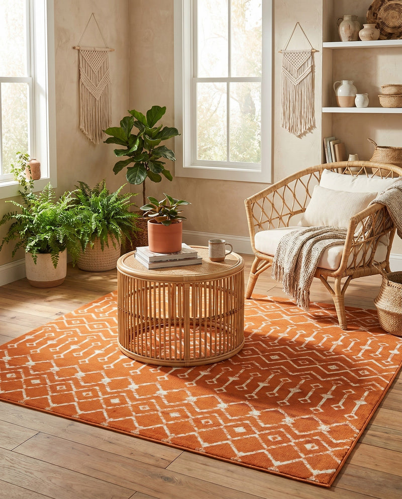 Marrakech Lattice Collection Area Rug - Medina (Orange) Square Orange  lifestyle 44