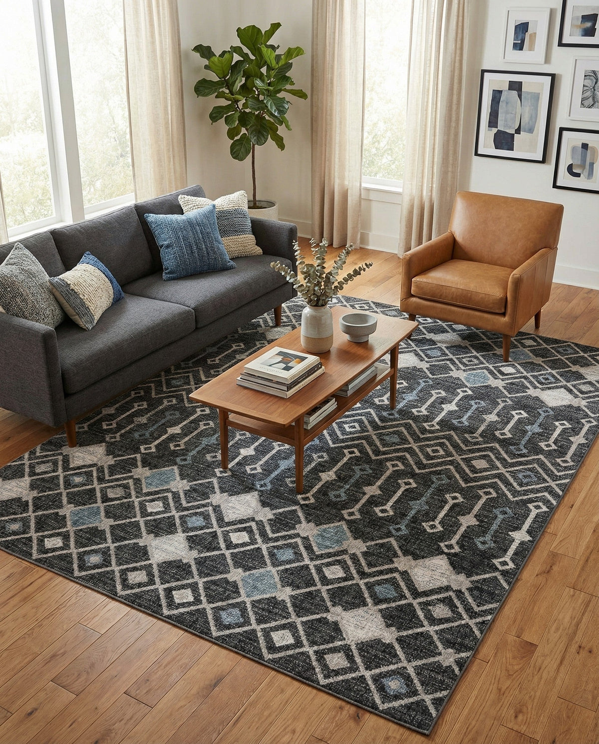 Geo Garden Lattice Collection Area Rug -  Andalusia Rectangle Charcoal Gray  lifestyle 58