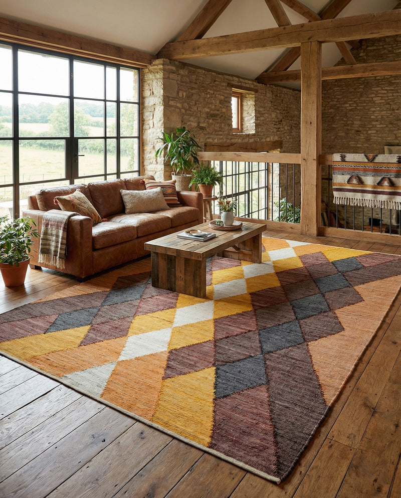 Thar Cotton Collection Area Rug -  Munnar Rectangle Brown Yellow Black  lifestyle 5