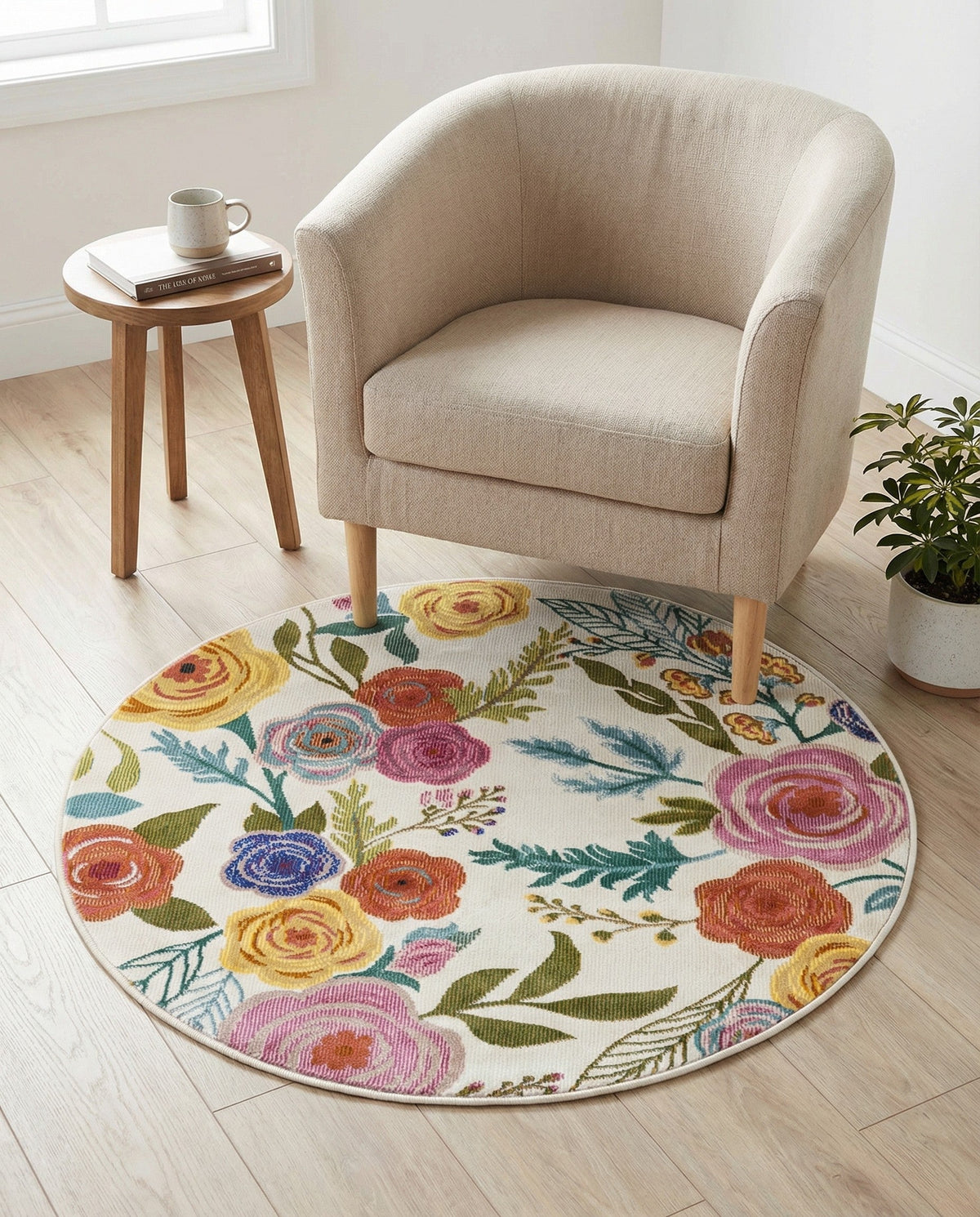 Meadow Breeze Collection Area Rug -  Petal Round Ivory  lifestyle 234