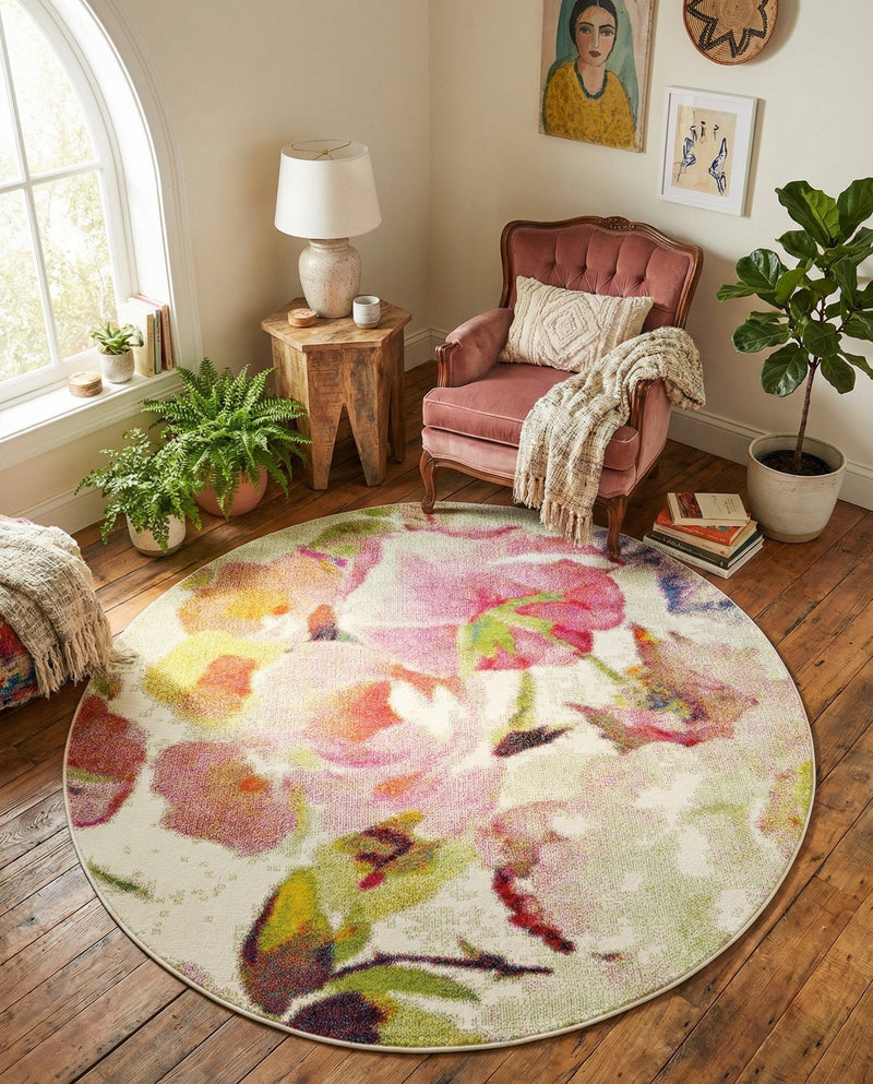 Venetian Elegance Collection Area Rug -  Marghera Round Ivory  lifestyle 67