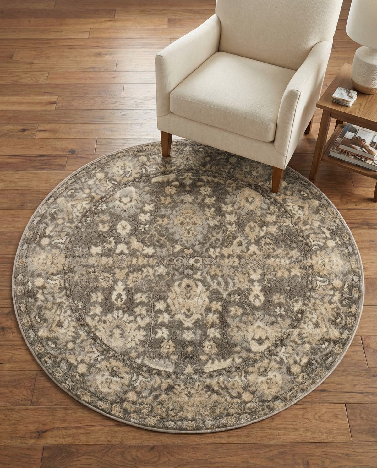 Cascade Range Collection Area Rug -  Shasta (Gray) Round Gray  lifestyle 114