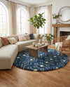 Berber Lattice Shag Collection Area Rug - Atlas (Navy Blue) Round Navy Blue  lifestyle 79