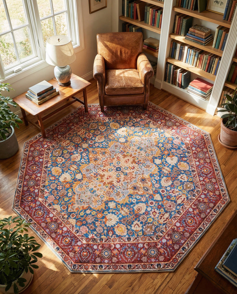 Heritage Elegance Collection Area Rug -  Hearst Octagon Navy Blue  lifestyle 49