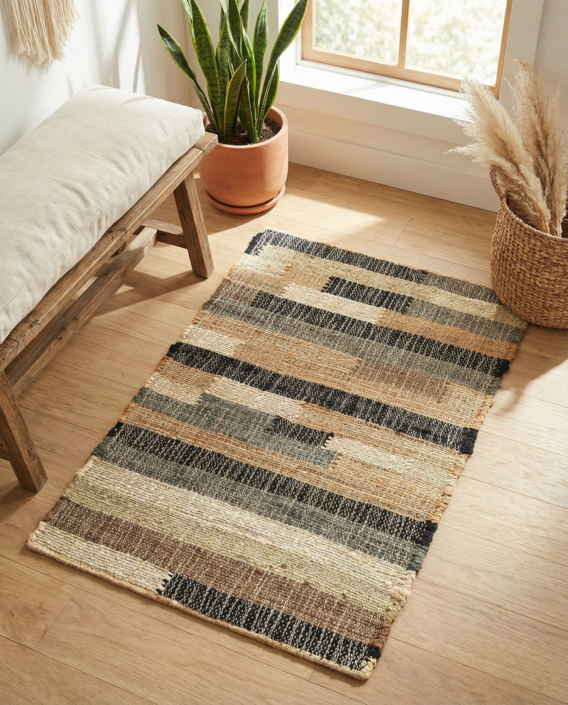 Benares Handwoven Jute Collection Area Rug -  Varanasi Rectangle Beige  lifestyle 6