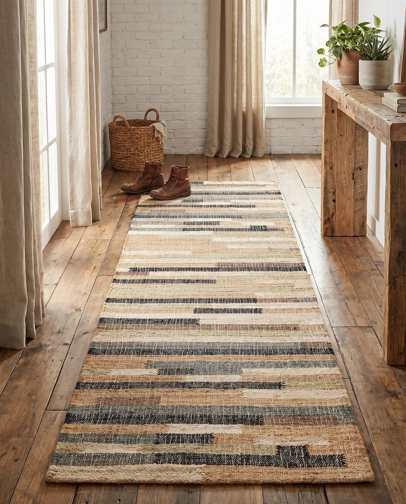 Benares Handwoven Jute Collection Area Rug -  Varanasi Runner Beige  lifestyle 43