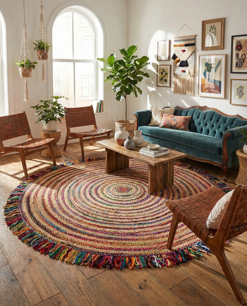Osian Looms Collection Area Rug - Kathmandu Round Multi  lifestyle 22