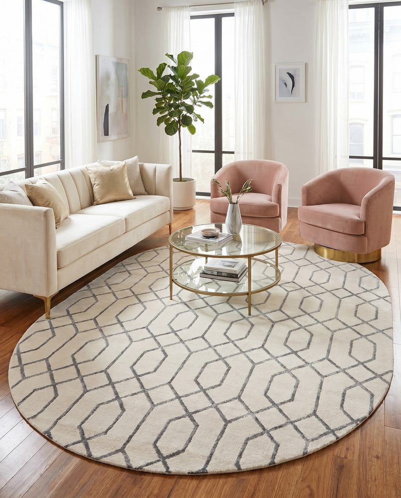 Hollywood Luxe Collection Area Rug - Sunset (White Silver) Oval White Silver  lifestyle 68
