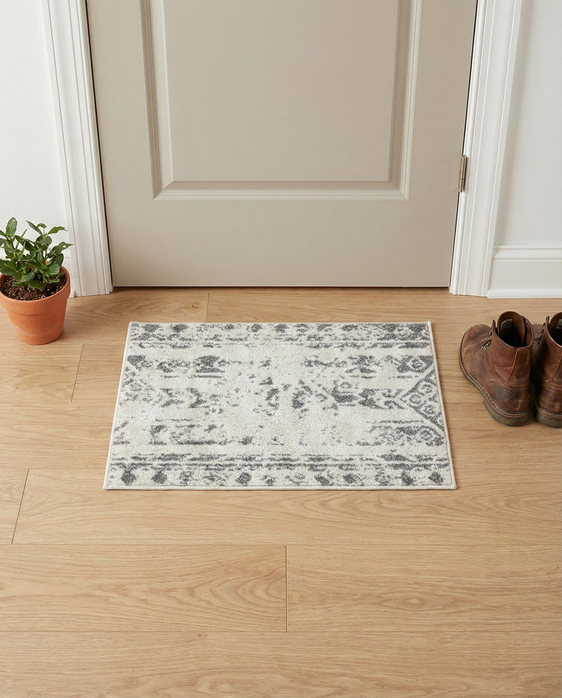 Brighton Stripes Collection Area Rug - Sussex (Ivory and Gray) Rectangle Ivory and Gray  lifestyle 14