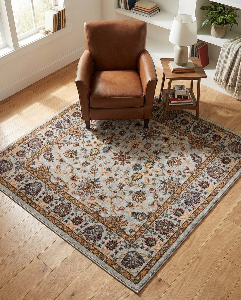 Casablanca Tapestry Collection Area Rug -  Marrakech (Cloud Gray) Square Cloud Gray  lifestyle 47