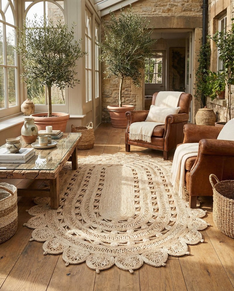 Woven Seaside Jute Collection Area Rug - Coastalhaven (Ivory) Oval Ivory  lifestyle 19