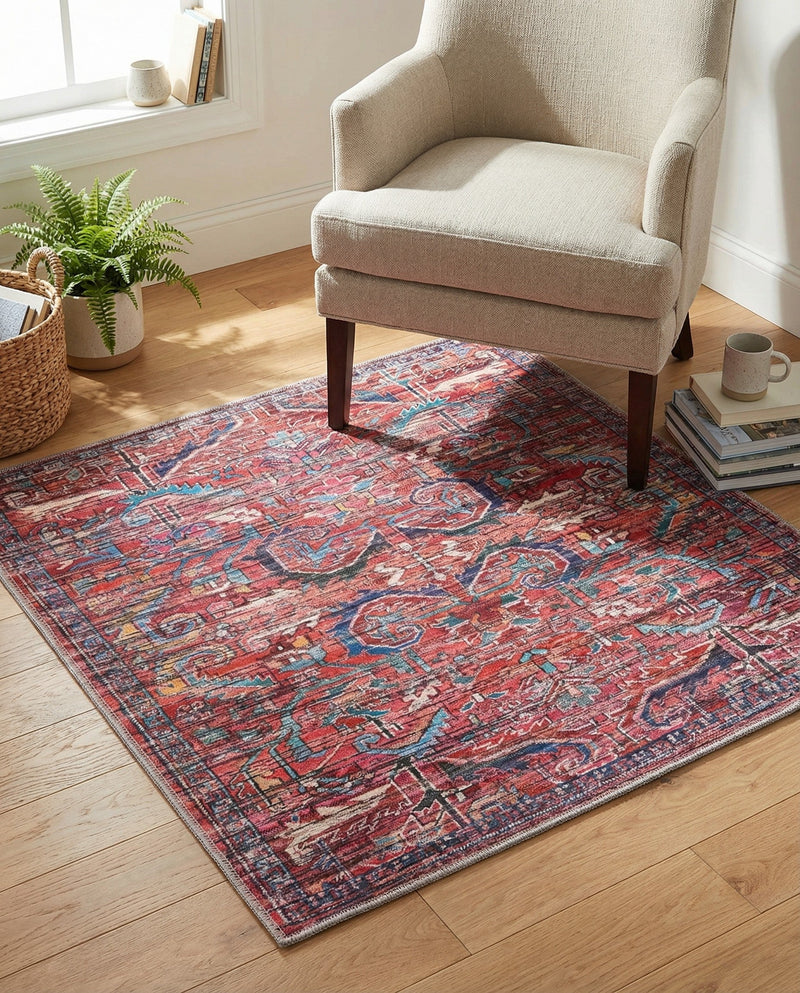 Zahara Oasis Collection Area Rug -  Tangier Square Rust Red  lifestyle 74