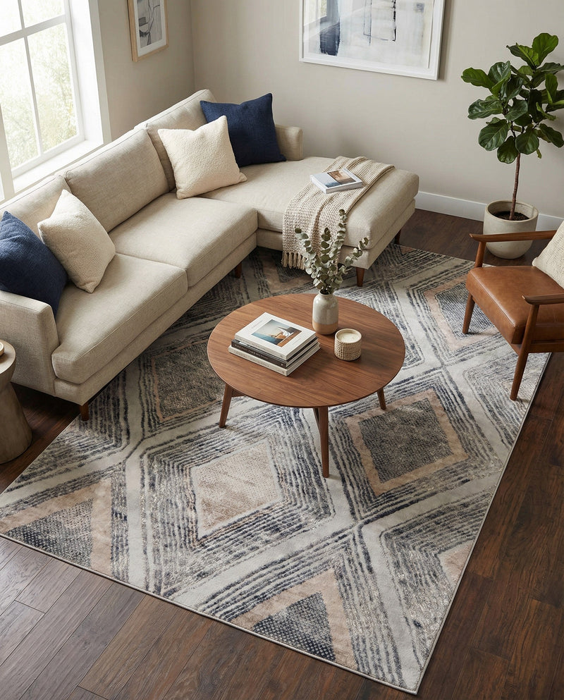 Aegean Elegance Collection Area Rug -  Rhodes Rectangle Gray Cream  lifestyle 9