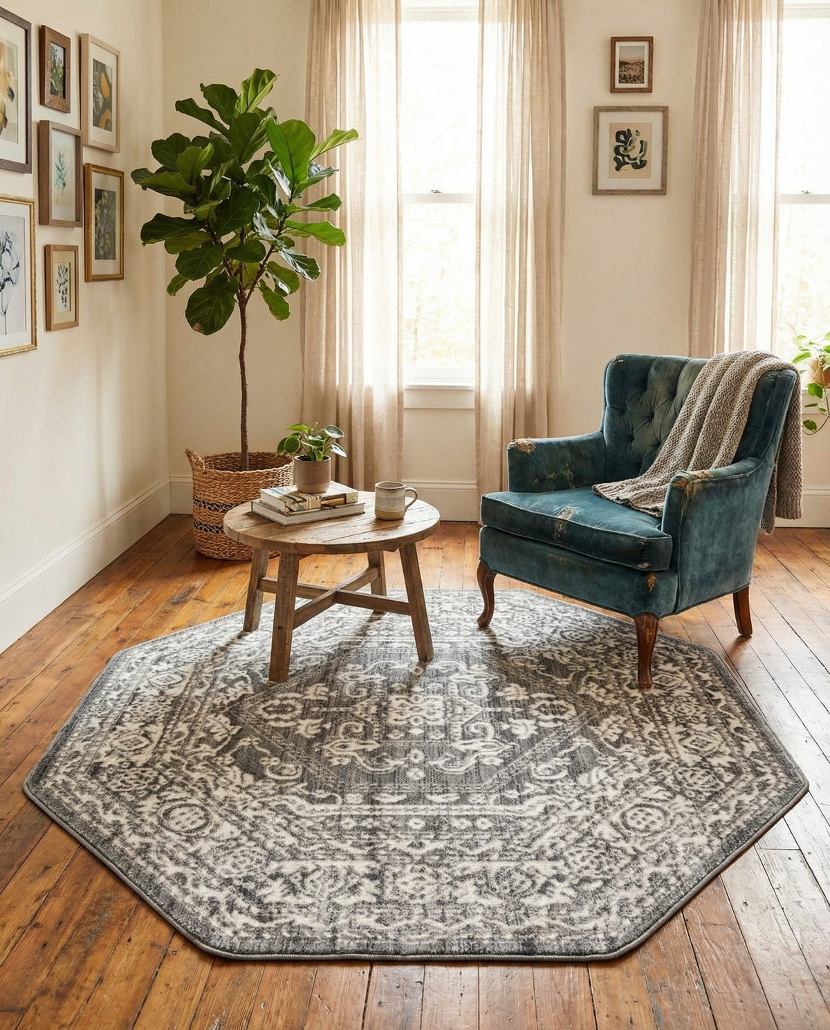 Charleston Elegance Collection Area Rug - Harborview Octagon Gray  lifestyle 181