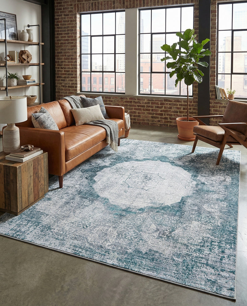 Laguna Sands Collection Area Rug - Catalina Rectangle Teal Ivory  lifestyle 37