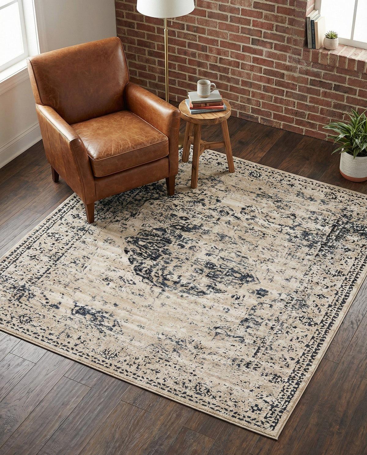 Coastal Manor Collection Area Rug -  Dunes Square Dark Blue  lifestyle 109