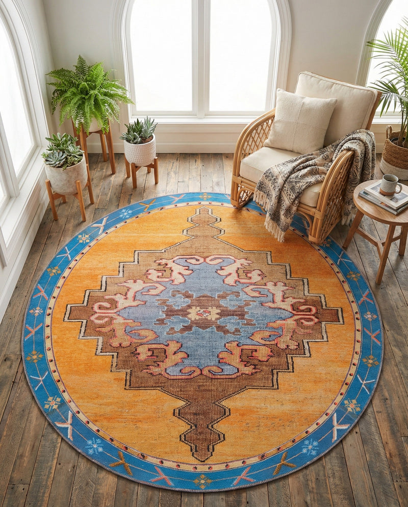 Heritage Elegance Collection Area Rug -  Winterthur (Orange) Round Orange  lifestyle 34