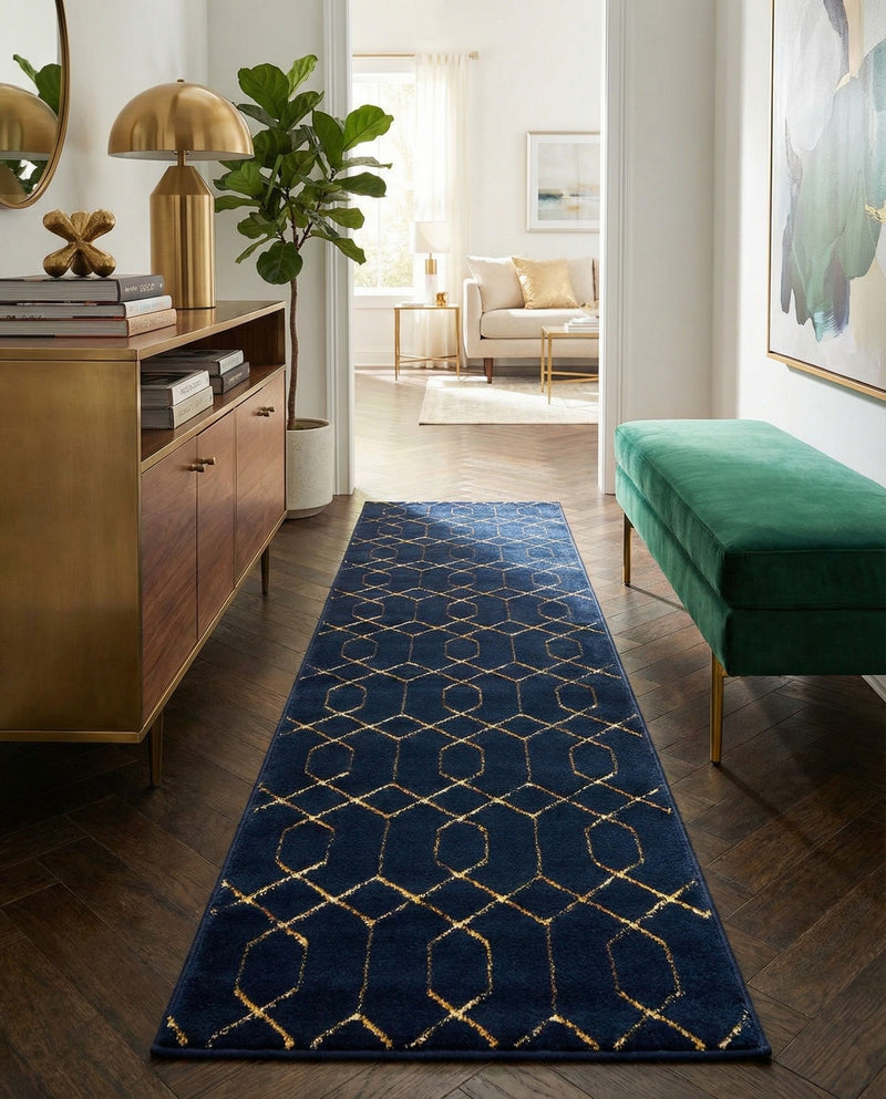 Hollywood Luxe Collection Area Rug - Sunset (Navy Blue Gold) Runner Navy Blue Gold  lifestyle 44