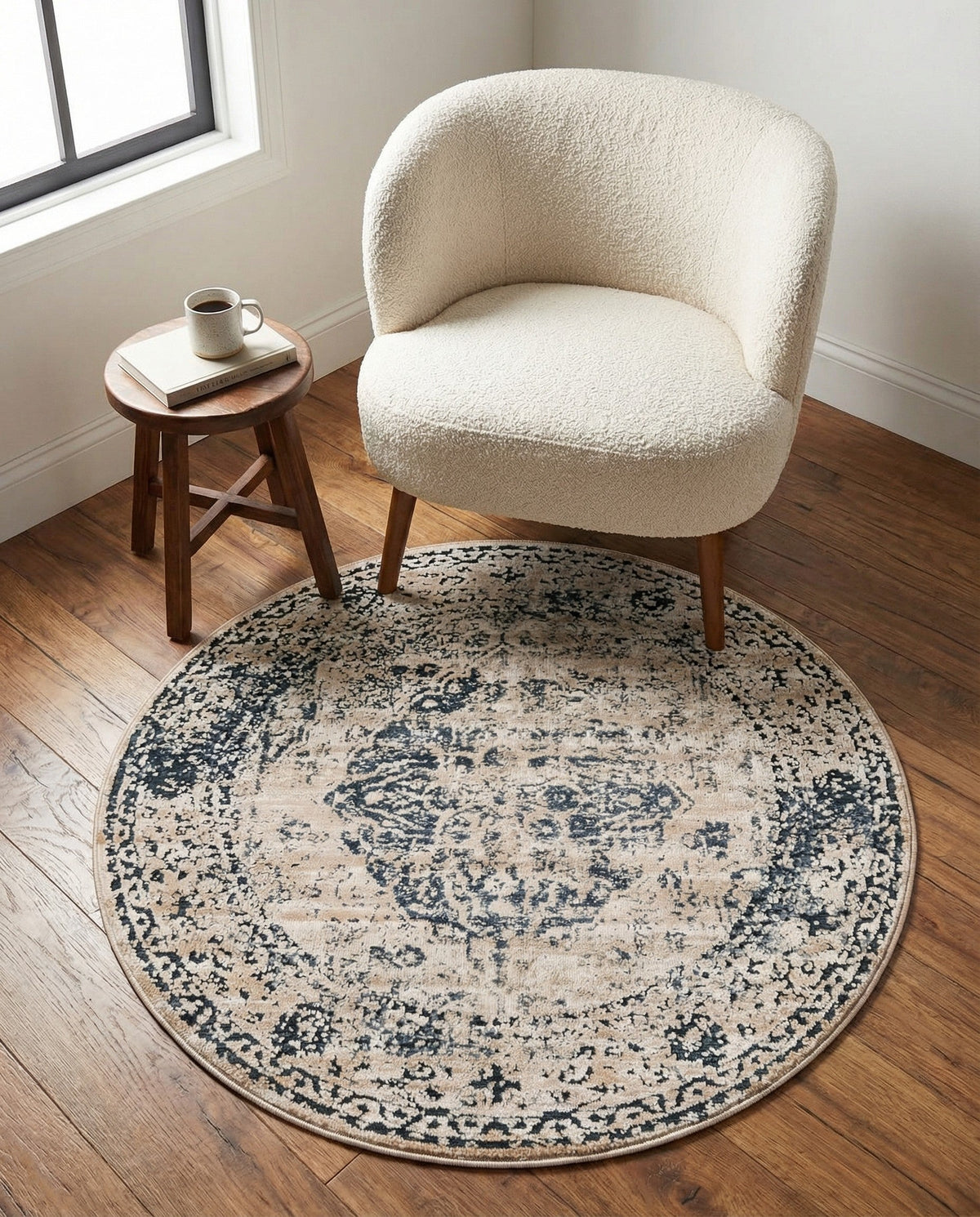 Coastal Manor Collection Area Rug -  Dunes Round Dark Blue  lifestyle 100