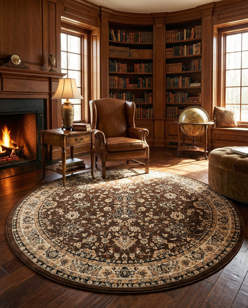 Isfahan Elegance Collection Area Rug - Naghsh-e Jahan (Brown) Round Brown  lifestyle 35