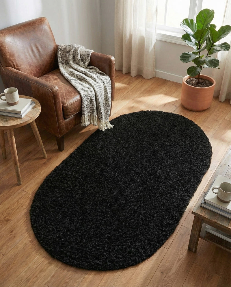 Plush Oasis Collection Area Rug - Serenity (Jet Black) Oval Jet Black  lifestyle 83