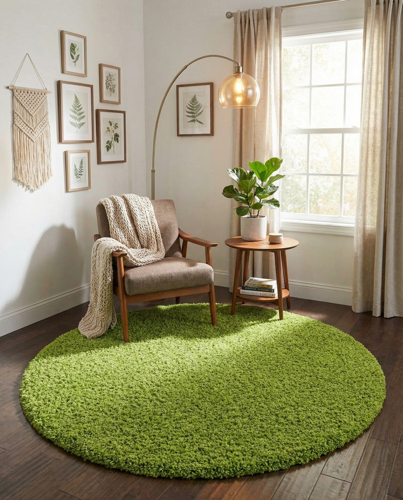 Plush Oasis Collection Area Rug - Serenity (Grass Green) Round Grass Green  lifestyle 83