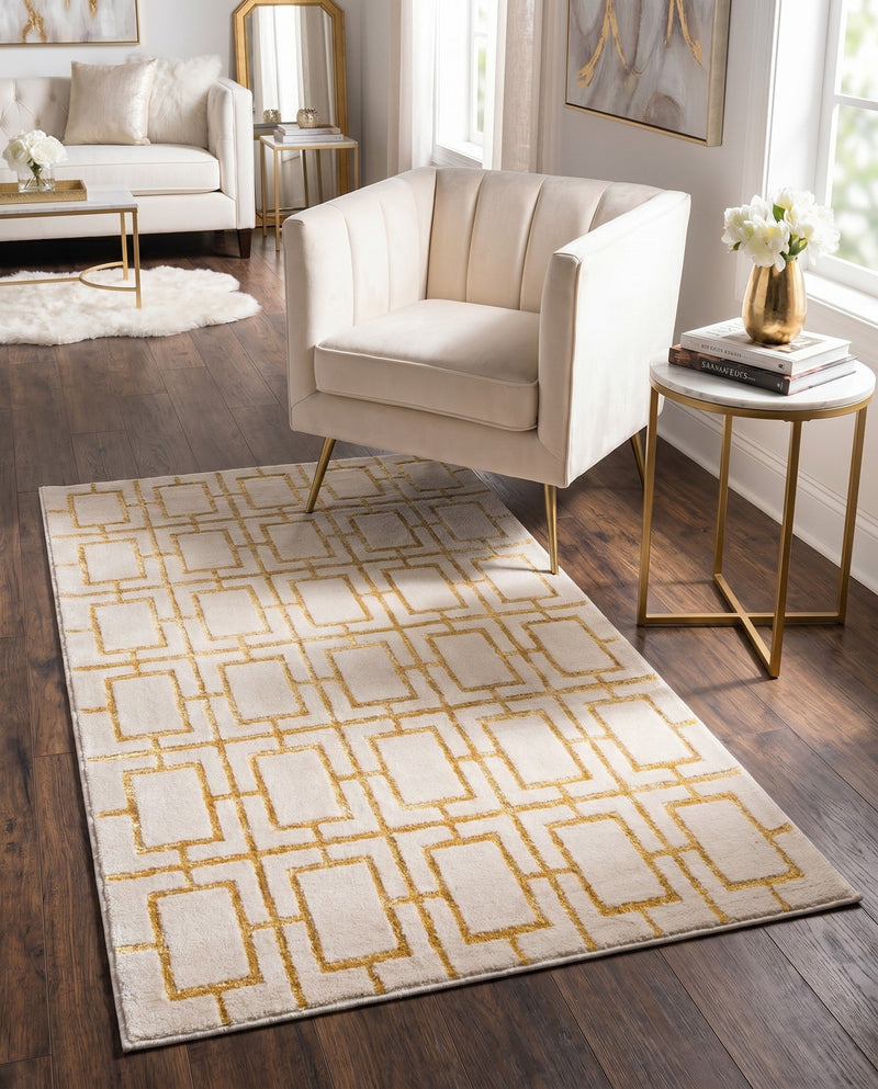 Hollywood Luxe Collection Area Rug -  Beverly (White Gold) Rectangle White Gold  lifestyle 18