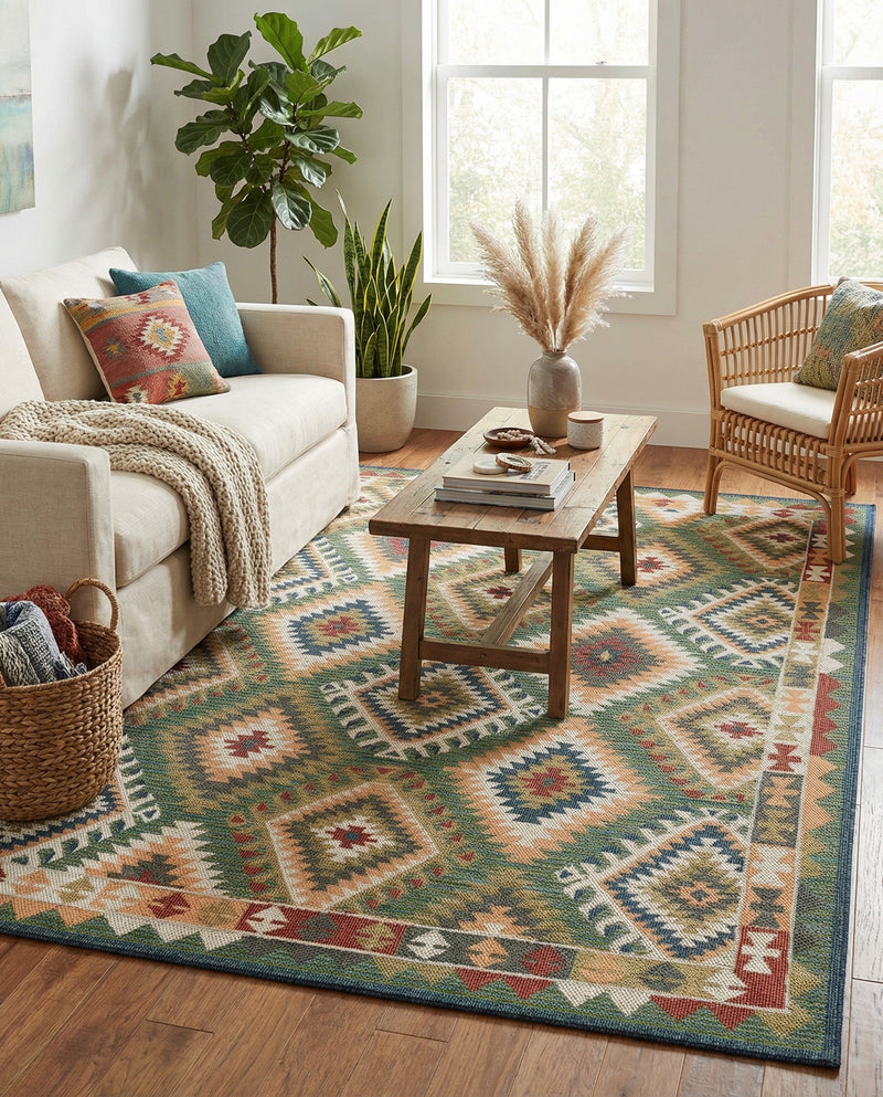Coastal Terrace Collection Area Rug -  Sandbar Rectangle Green  lifestyle 35