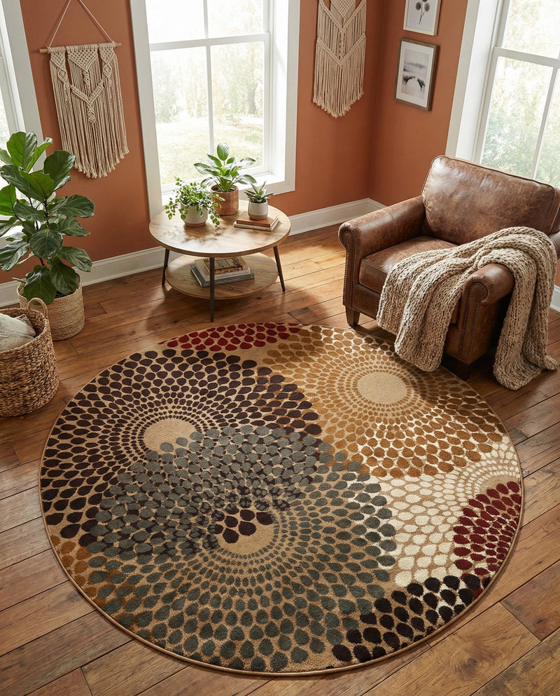 Bistro Lounge Collection Area Rug -  Cappuccino Round Beige  lifestyle 48